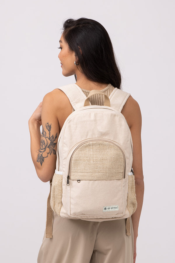 HEMP BACKPACK - BEIGE / WHITE