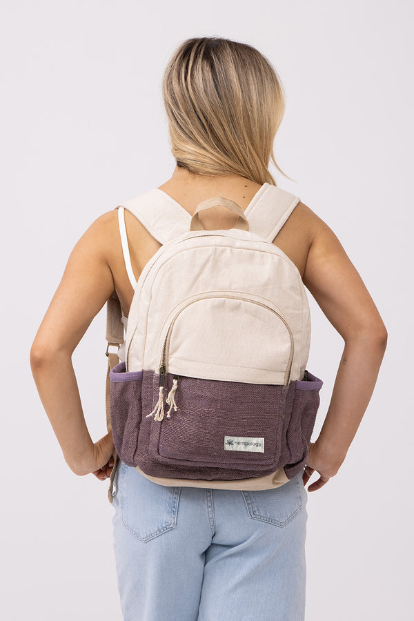 HEMP BACKPACK - BEIGE / PURPLE